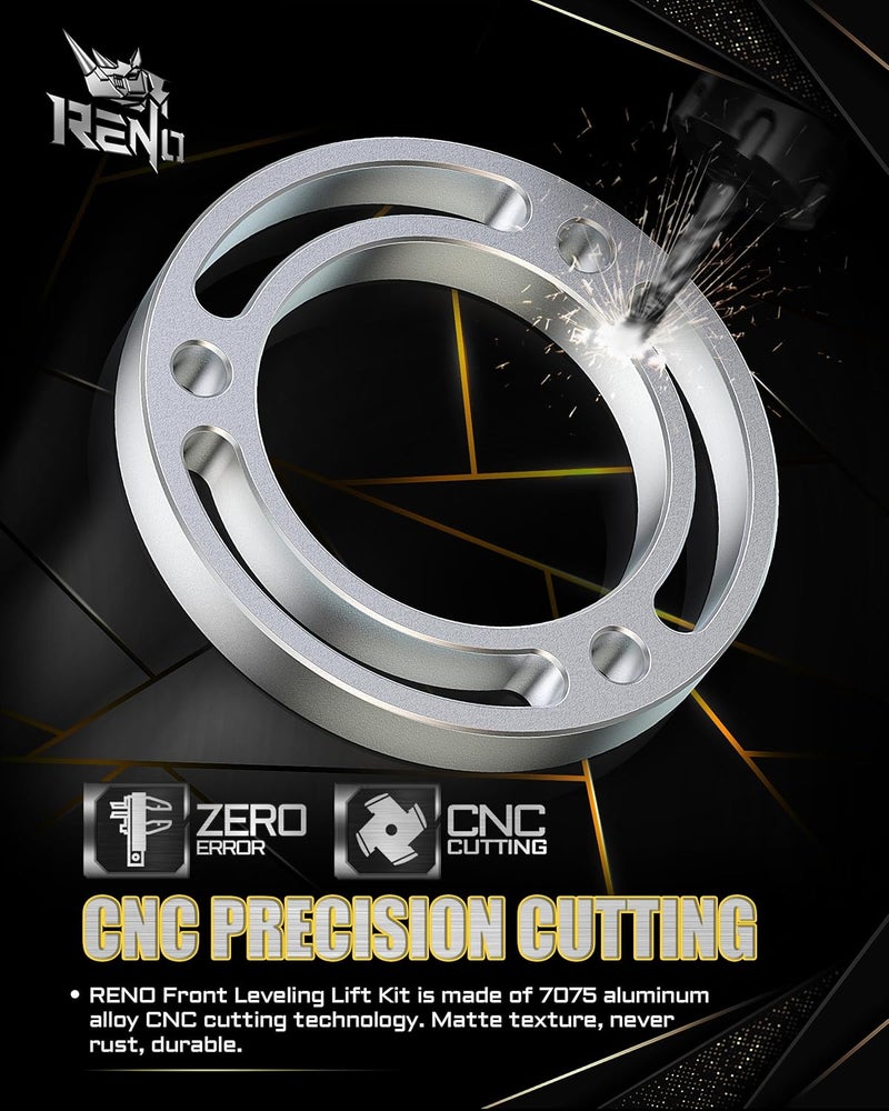 Reno 1.5" Front Leveling Kit Strut Lift Spacers, Aluminium Suspension Lift Spacers Compatible with 2007-2026 Silverado Avalanche Suburban Tahoe 1500 / Sierra Yukon 1500 6-Lug 2WD 4WD (Black, 2Pcs) - Image 4